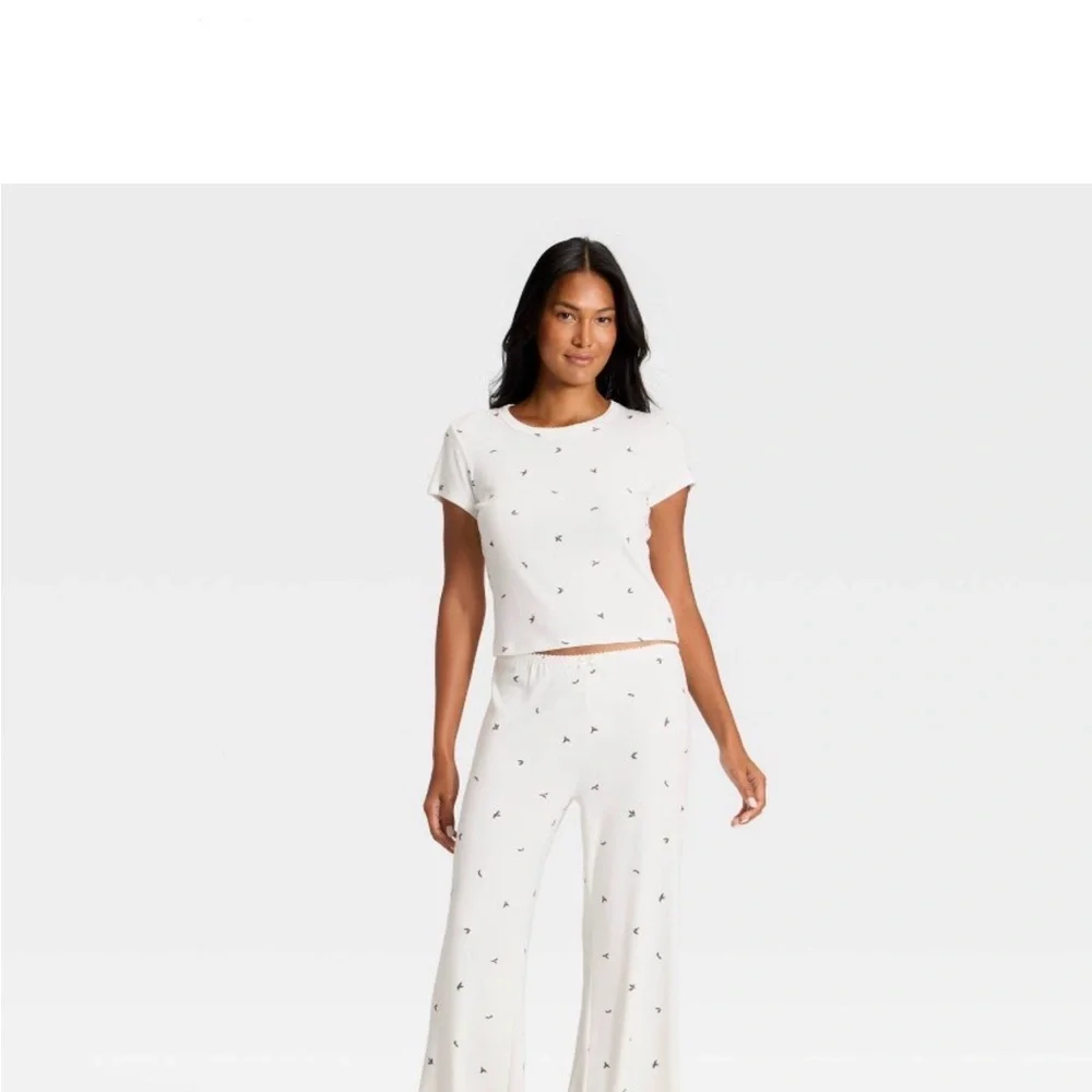 Auden White Pajama Set with Floral Accents - Picture 1 of 4